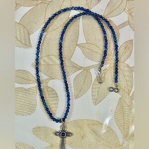 VTG Lot Of 2 Southwest Sterling Lapis Lazuli Pendant Cross Beaded Necklace